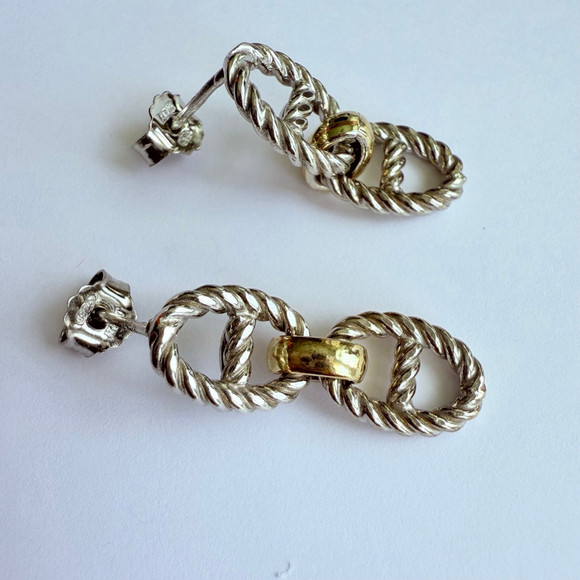 Mia Fiore 14K Gold & Sterling Silver Platinum Plated Pull Tab 1" Earrings Italy - Picture 3 of 9